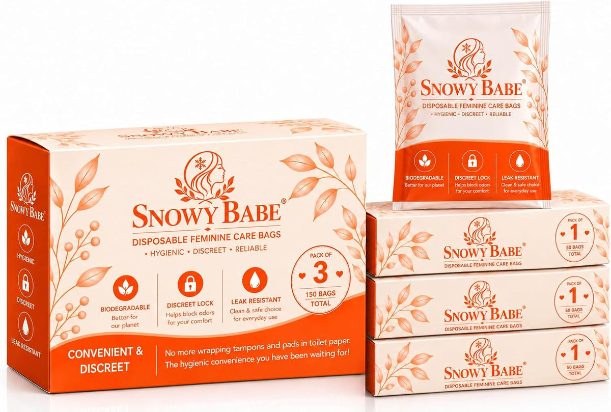 Snowy Babe Feminine Hygiene Disposal Bags – Self-Adhesive Sanitary Bags for Tampons, Pads & Liners
