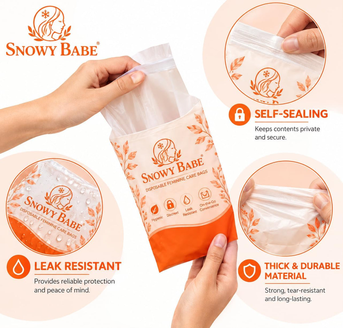 Snowy Babe Feminine Hygiene Disposal Bags – Self-Adhesive Sanitary Bags for Tampons, Pads & Liners
