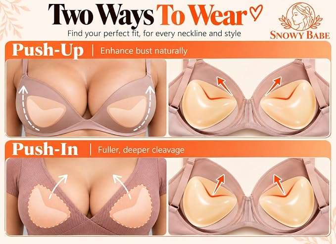 SNOWY BABE Sticky Insert Bra, Silicone Adhesive Bra Cups with Nipple Covers, Strapless Bra Inserts for Dresses and Backless Outfits Beige
