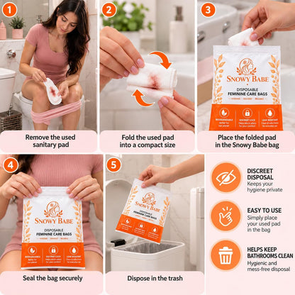Snowy Babe Feminine Hygiene Disposal Bags – Self-Adhesive Sanitary Bags for Tampons, Pads & Liners