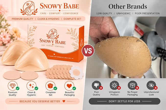 SNOWY BABE Sticky Insert Bra, Silicone Adhesive Bra Cups with Nipple Covers, Strapless Bra Inserts for Dresses and Backless Outfits Beige
