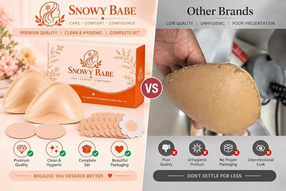 SNOWY BABE Sticky Insert Bra, Silicone Adhesive Bra Cups with Nipple Covers, Strapless Bra Inserts for Dresses and Backless Outfits Beige
